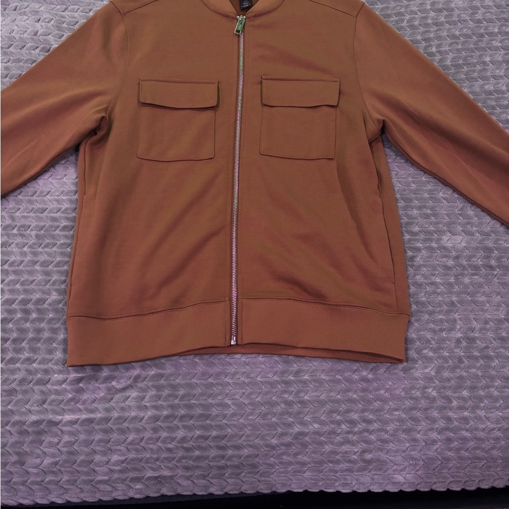 H&M Brown Bomber Jacket with Ribbed Cuffs